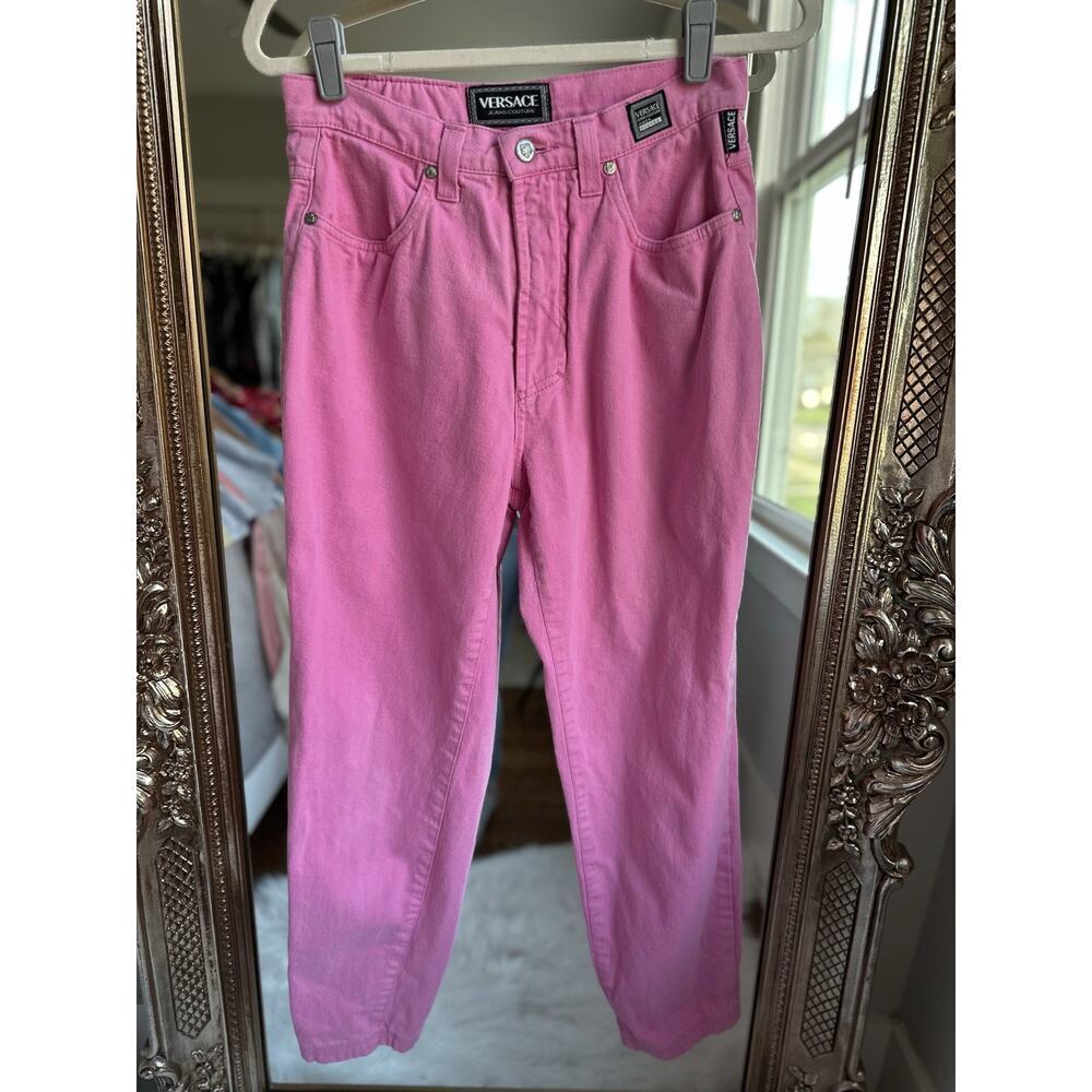 VTG 90s Versace Jeans Couture Medusa High Waisted Bubblegum Pink Denim Size 29